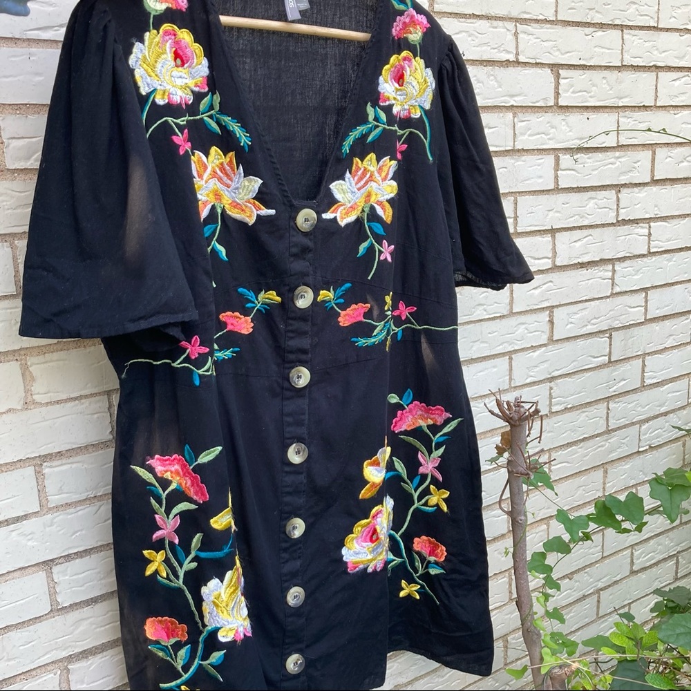 Floral Embroidered Black Dress